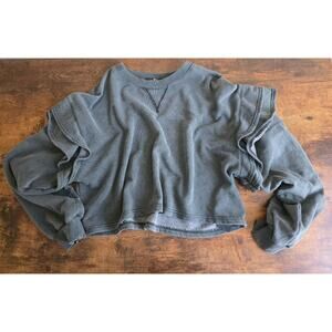 7 For All Mankind Cropped Raw Hem Sweatshirt • Washed Grey Vintage Fit (M)